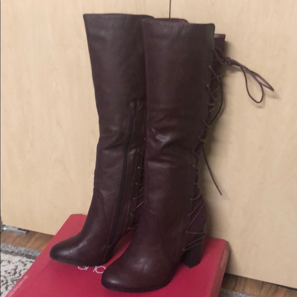 Faux leather and suede lace up boot